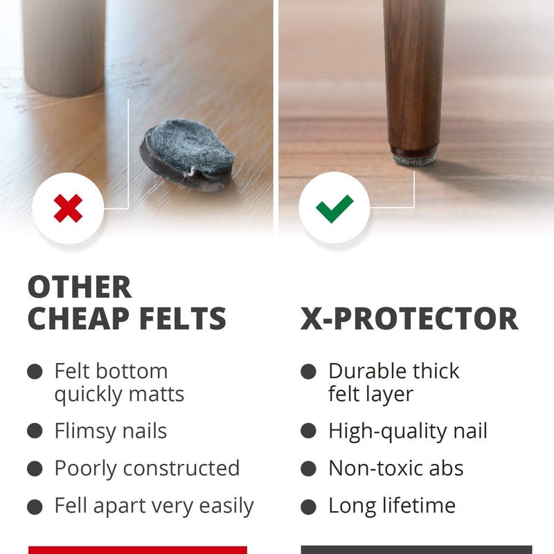 X-Protector Nail On Felt Pads X-Protector - 48 Felt Furniture Pads â€“ 1" Chair Felts Pads for Furniture Feet - Floor Protectors for Furniture Legs - Best Heavy Duty Felt Chair Pads for Hardwood Floors! - Image 4